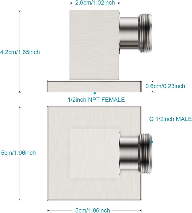Lavatrum 100% Brass Wall Supply Elbow For Hand Shower, Wall Elbow for Hand Shower, Solid Brass Square Wall Supply Elbow, Check Valve Included (Square, Brushed Nickel) - Image 4
